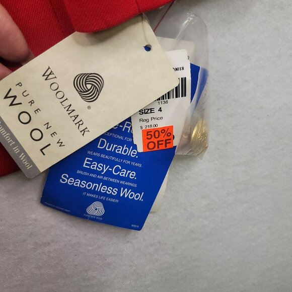 Vintage 90s Pendleton Women Red Wool Blazer Size 4 Double Breast Gold Button New - Picture 8 of 13